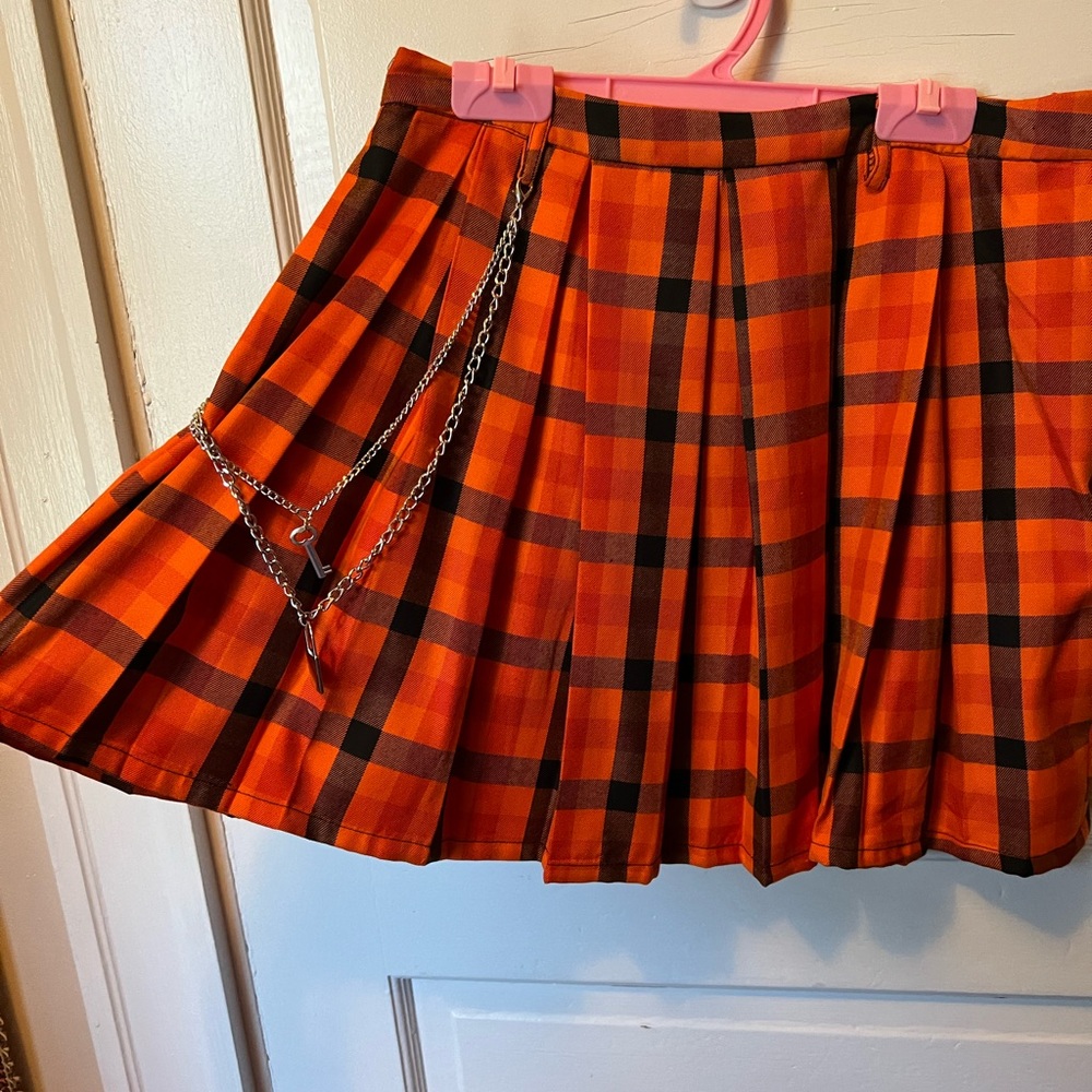 Hot Topic orange halloween school uniform skirt - pleated skirt - tennis skirt